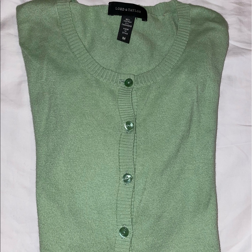 Lime green cotton cashmere cardigan size Medium